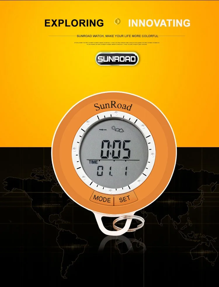 Карманные часы SUNROAD для мужчин и женщин для кемпинга, пешего туризма, шагомер, альтиметр, барометр, компас, термометр, погода, цифровые часы