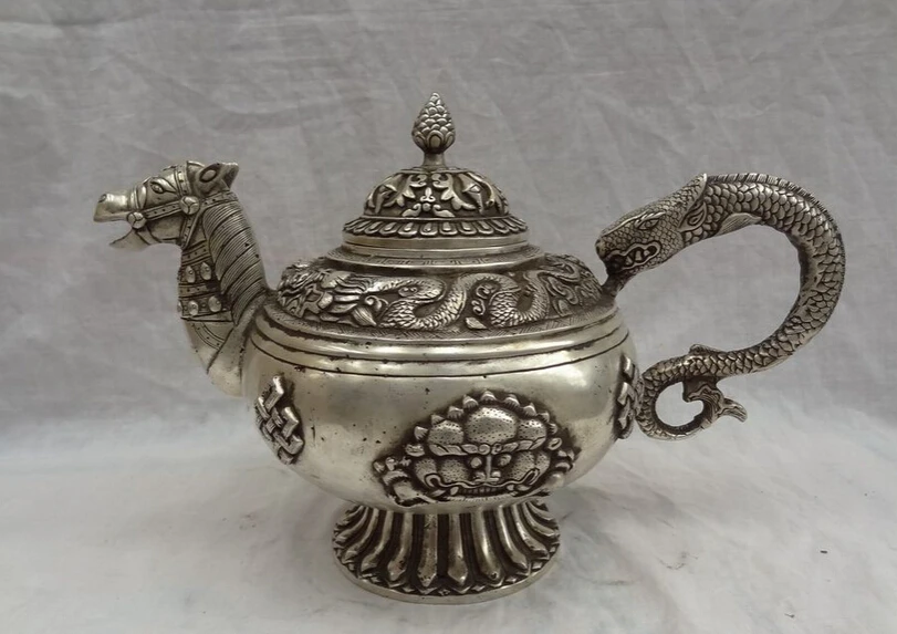 SCY песня voge Gem S5126 13 &quotКитайская Серебряная голова лошади статуя Бронзовый Дракон