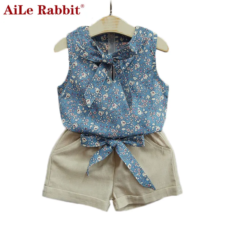 Aile Rabbit/Розничная Мода мультфильм девочек мультфильм летняя одежда Детские Костюмы детская футболка+ штаны комплект одежды для детей