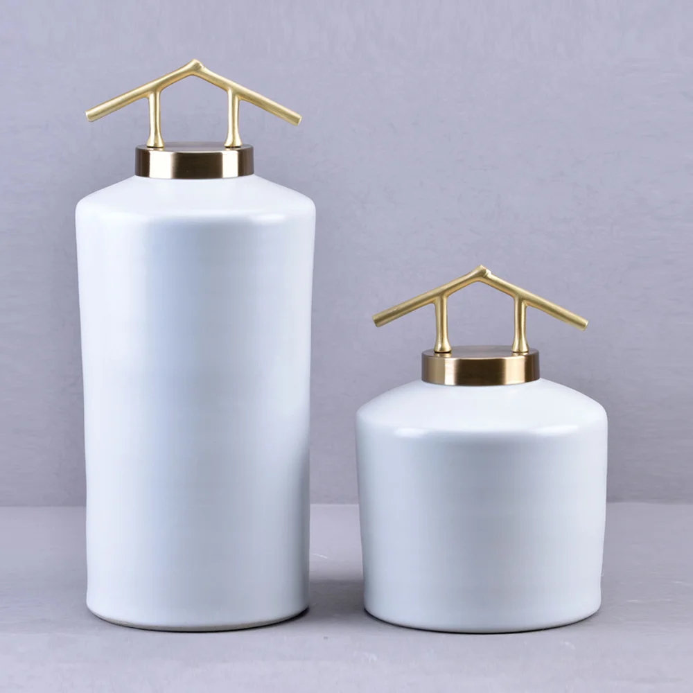 

Vestibule decorative cabinet white ceramic jar simple modern modern Chinese storage tank soft decoration LU712118