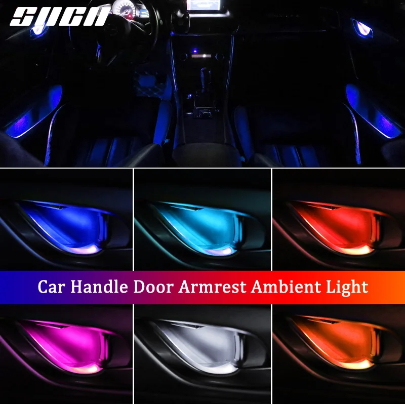 4PCS Atmosphere Light Auto Interior Inner Door Bowl Handle Armrest Light Car Ambient Light For Ford Focus Kuga Fiesta Ecosport