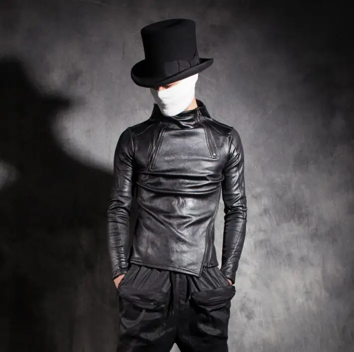 Мужская кожаная куртка уличная в стиле рок на осень и зиму|Куртки из искуственной