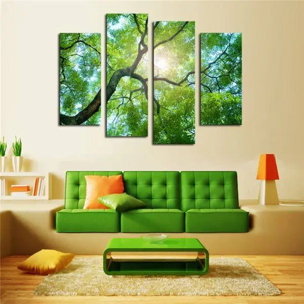 4 Panels (No Frame)Green tree Painting Canvas Wall Art Picture Home Decoration Living Room Print Modern -34112-J | Дом и сад