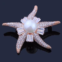 farlena jewelry starfish brooch pins inlay with cubic zirconia fashion simulated pearl brooches for women