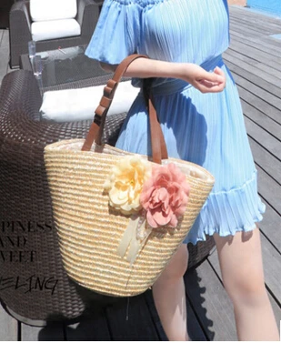 Японская соломенная сумка на плечо с 2 цветами модная пляжная Приморская пляжные