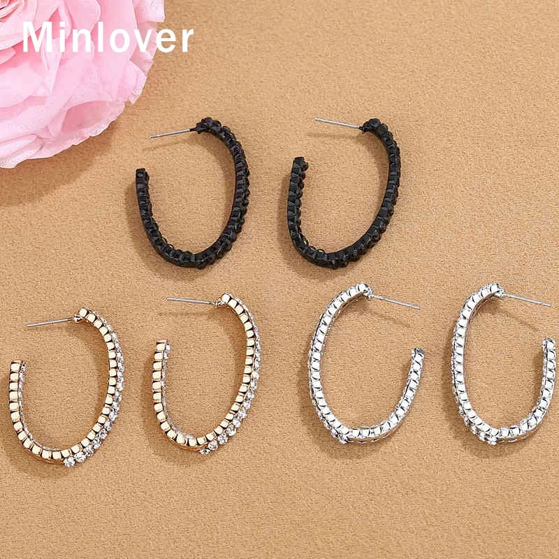 Minlover, новинка, черные стразы, круглые серьги-кольца для женщин, для невесты, геометрические круглые серьги, Brincos, вечерние, свадебные ювелирные изделия, MEH1451