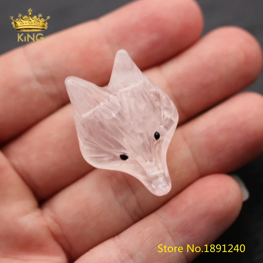 Rose Quartz 3 шт. кулон в виде лисы, маленькие резные подвески в виде головы лисы с отверстиями, ювелирные изделия ручной работы, товары для резьбы в виде лисы и животных XG14 - Окраска металла: Rose Quartz