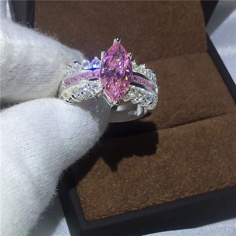Модные ювелирные изделия маркиза 5ct розовый AAAAA Cz серебряный цвет обручальное