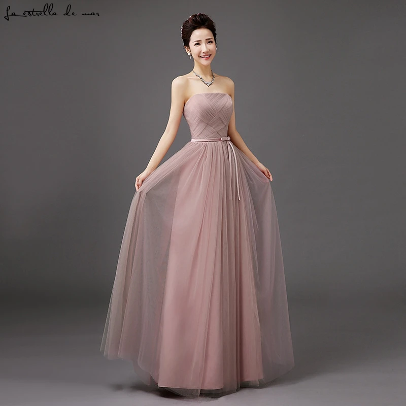 Vestido madrinha тюль без бретелек Шампанское серебристо серый Небесно голубой Румяна свет фиолетовые платья подружек невесты Длинные Дешевые