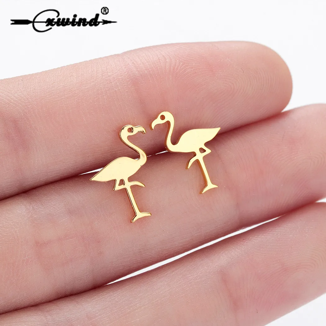Модные золотые серьги Фламинго Cxwind классические гвоздики в виде животных птиц