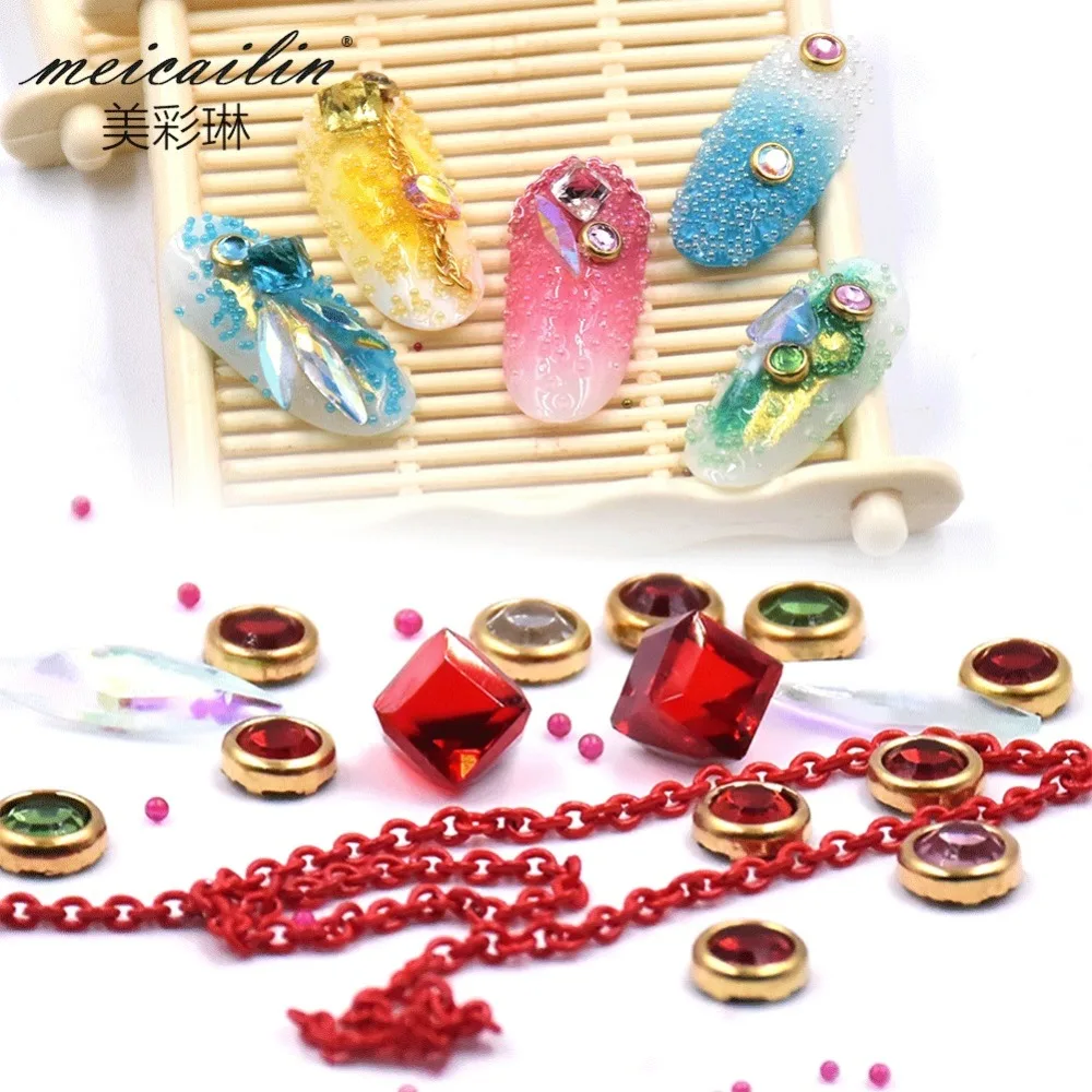 1 Box Mixed Colorful Acrylic Rhinestones Alloy Metal Frame Chains DIY Nails Decor Manicure Diamonds 3D Nail Art Decorations | Красота и