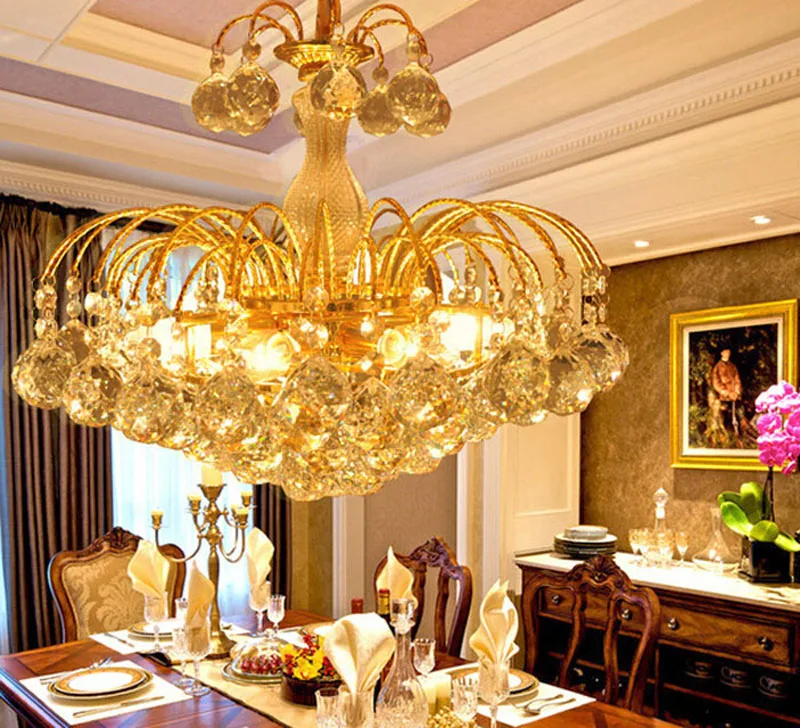 Европейская люстра золотая для ресторана с кристаллами европейский стиль лампа