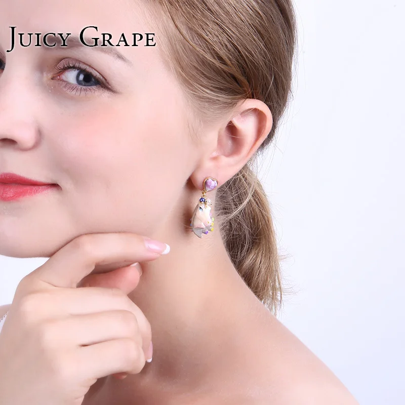 Brincos 2017 милые серьги гвоздики в виде единорога из натурального камня Sieraden Joyas