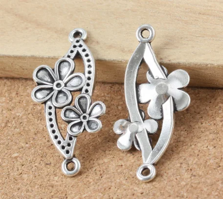 

50pcs Charm Double hole hollow flower connector pendant 37x19x3mm1g Antique silver bronze Handmade Jewelry Making DIY Supplies