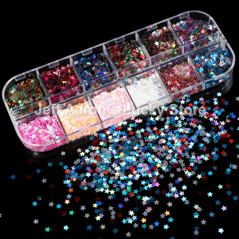 1 коробка Смешанные Лазерные звезды сердце блестки для ногтей наклейки ногтевого
