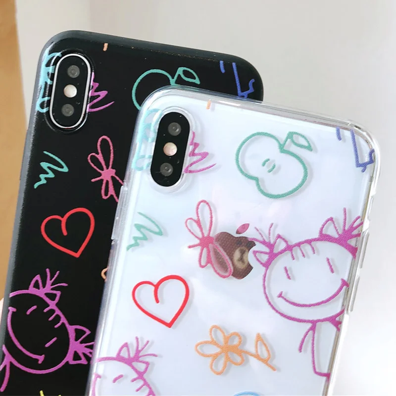 Pink Graffiti Phone Case For iPhone 7 7Plus Cases 8 8Plus X 6 6S Cute Cartoon Soft Silicone Transparent Cover Coque |