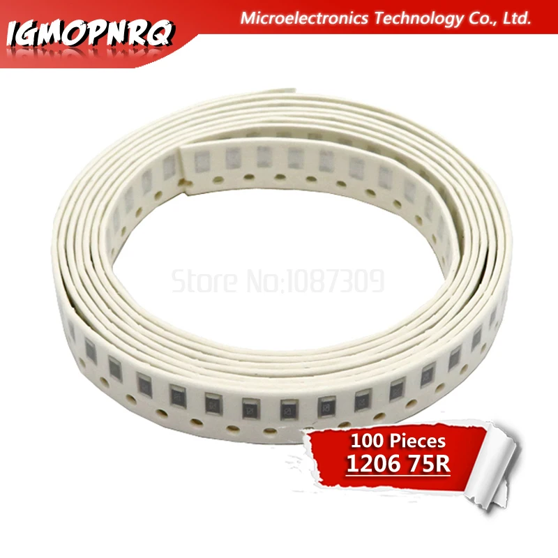 100 шт. 1206 SMD резистор 5% 75 Ом Чип Резистор 0 25 Вт 1/4 75R|Резисторы| |