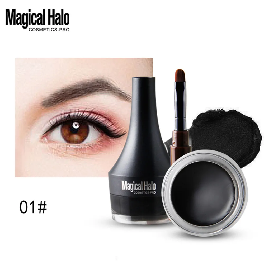 Черный Magical Halo 1 шт. профессиональный макияж мини подводка для глаз Гель Крем с кистью Макияж Косметика черный водонепроницаемый подводка для глаз 2 цвета довольно - Цвет: Черный