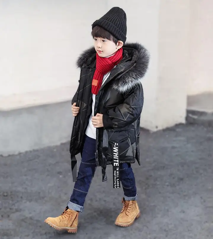 

Rlyaeiz Winter Jackets For Boys 2018 Fashion Printed Thick Warm Children Coat High Quality Boy's Fur Collar Hooded Parka Coats