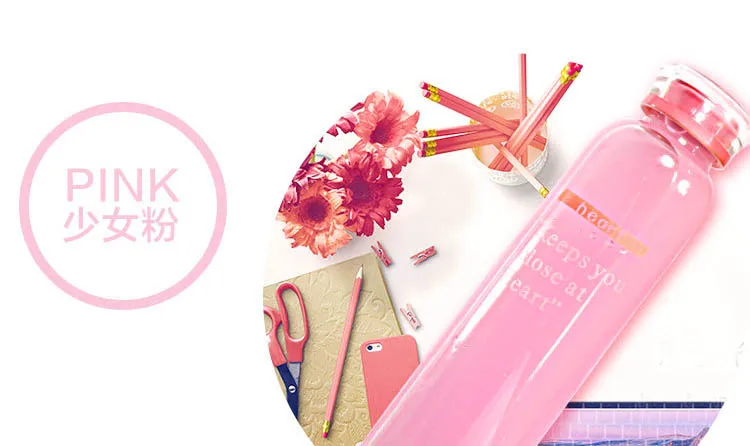 pink RUIDA 400 мл цветная стеклянная бутылка с высоким боросиликатным покрытием Корейская Студенческая бутылка с крышкой бутылка для воды ST101 - Цвет: pink