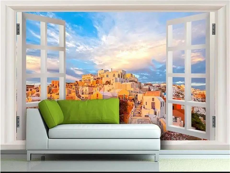 3d wallpaper custom photo mural living room window Mediterranean sea landscape painting sofa TV background for wall | Обустройство