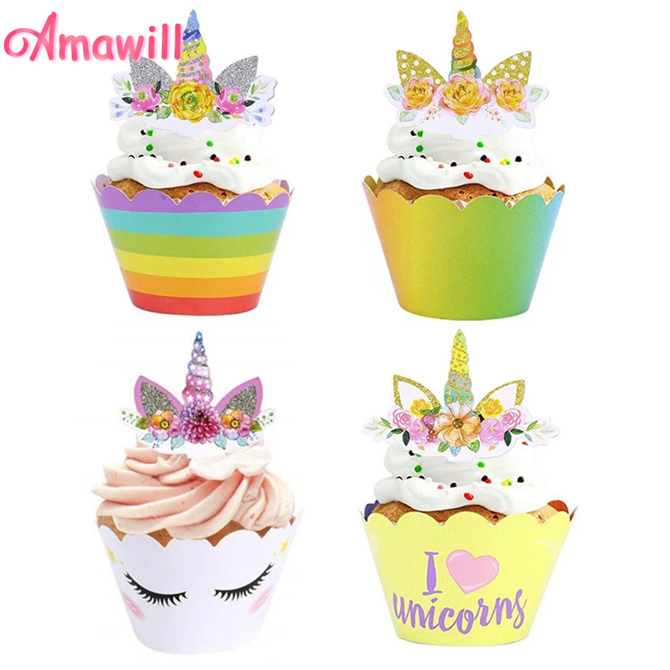 Amawill 12 шт. единорог Радуга торт кекс топперы для детей игрушки Babyshower мальчиков и