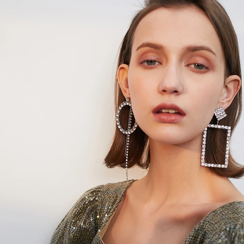 Асимметричные Длинные квадратные круглые серьги с бахромой женские модные