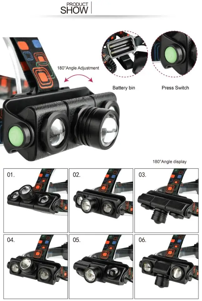 Portable Adjustable LED Headlamp T6+2*XPE Zoom Headlight Head Lamp Torch Lanterna head light use 18650 Battery Best Camping|Налобные