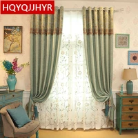 european style luxury light green chenille shade curtains for living room high end custom finished curtains for bedroom kitchen