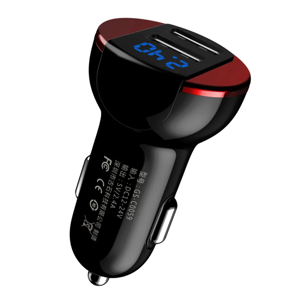 Двойное USB Автомобильное зарядное устройство 5V2. 4A цифровой дисплей Автомобильный аккумулятор напряжение высокая мощность зарядки мобильного телефона адаптер для iPhone планшета - Тип штекера: Black red