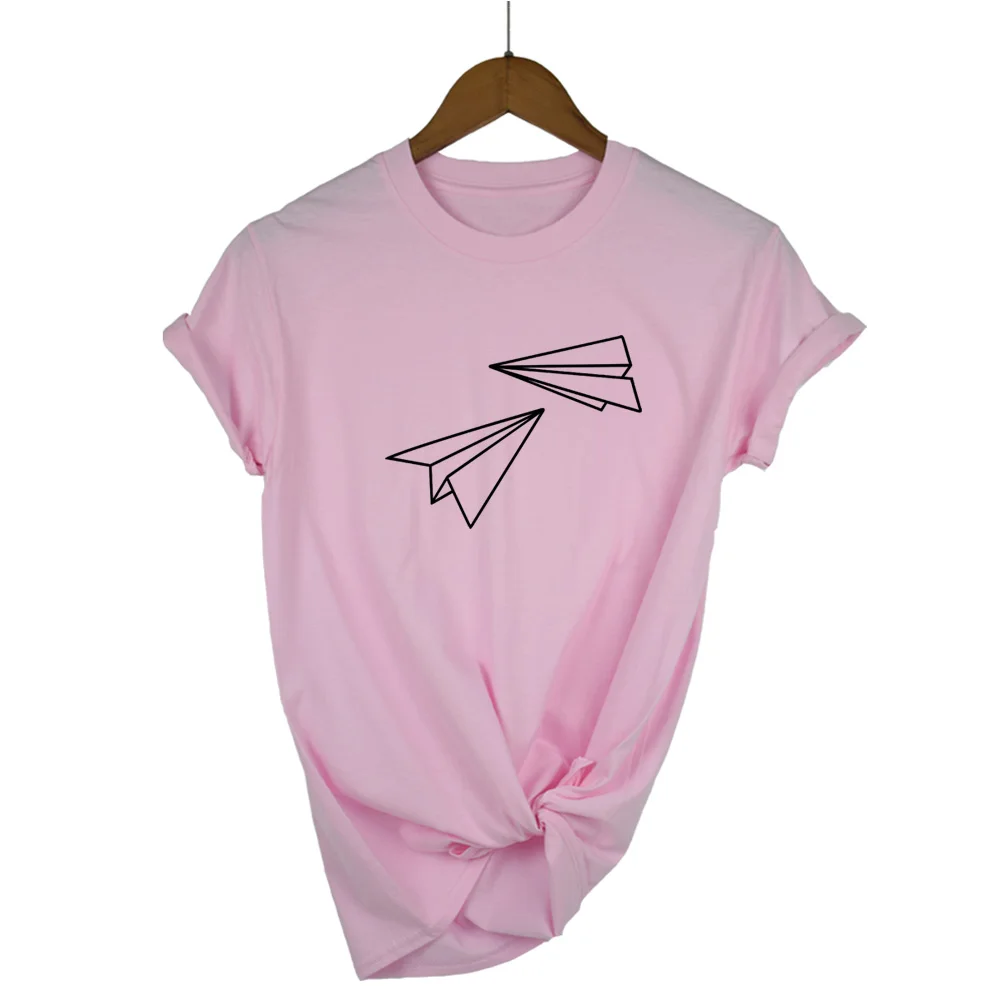 Бумажный самолет печати Женская футболка смешные изделия из хлопка для Леди Топ