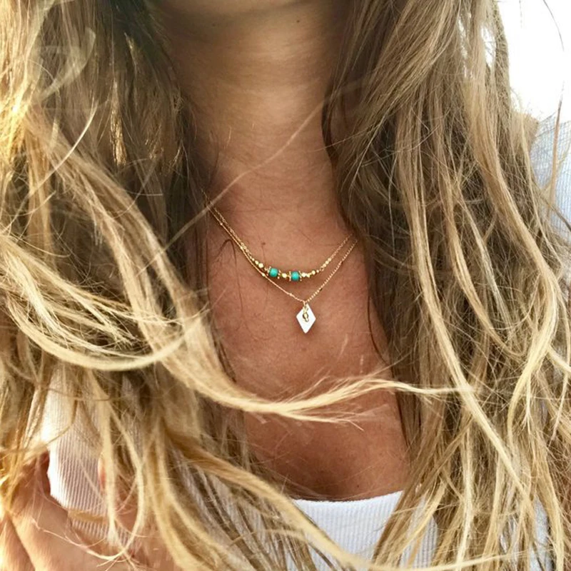 Seashell Necklace Dainty Women Fashion Rhombus-shaped Shell Pendant Beaded Gold Or Chain Layering Necklaces | Украшения и