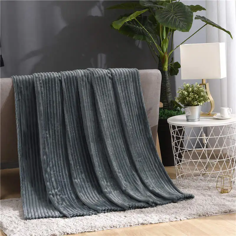 Dark Grey Beddowell Soft Fluffy Striped Flannel Blankets For Beds Solid Coral Fleece Throw Winter Bed Linen Sofa Cover Bedspread Blankets - Цвет: Dark Grey