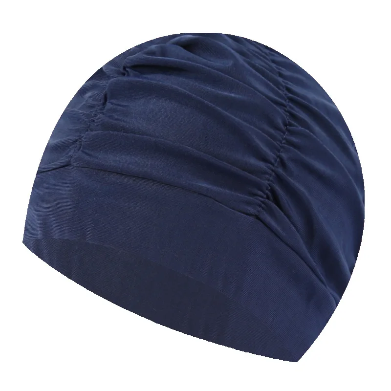 Pleated Navy Blue Шапочка для плавания для женщин, унисекс, для девочек, с длинными волосами, шапочка для купания, эластичная, с драпировкой, свободный размер, для плавания, для бассейна, Спортивная, эластичная, нейлоновая, тюрбан - Цвет: Pleated Navy Blue