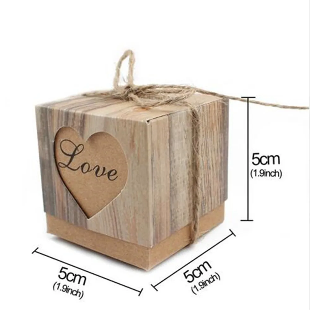 10pcs/lot Wedding Candy Souvenirs Box Romantic Heart Kraft Gift with Burlap Twine Chic Favors | Спорт и развлечения