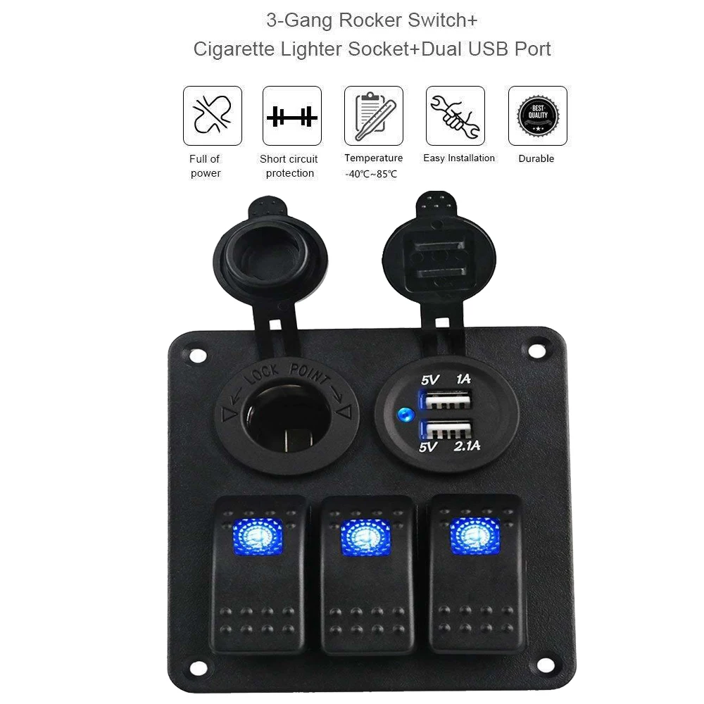 Панель переключателя с двумя USB портами 3 1 светодиодный 12 24 В|Переключатели и