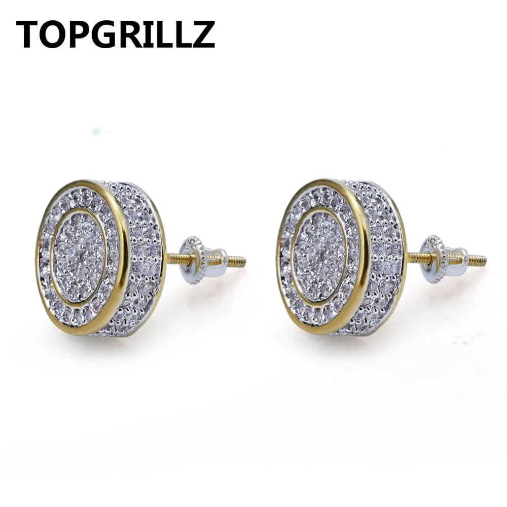 TOPGRILLZ Золото Серебро Цвет Iced Out кубический циркон круглые серьги гвоздики с винтовой задней пряжкой для мужчин женщин хип хоп Ювелирные изделия Подарки