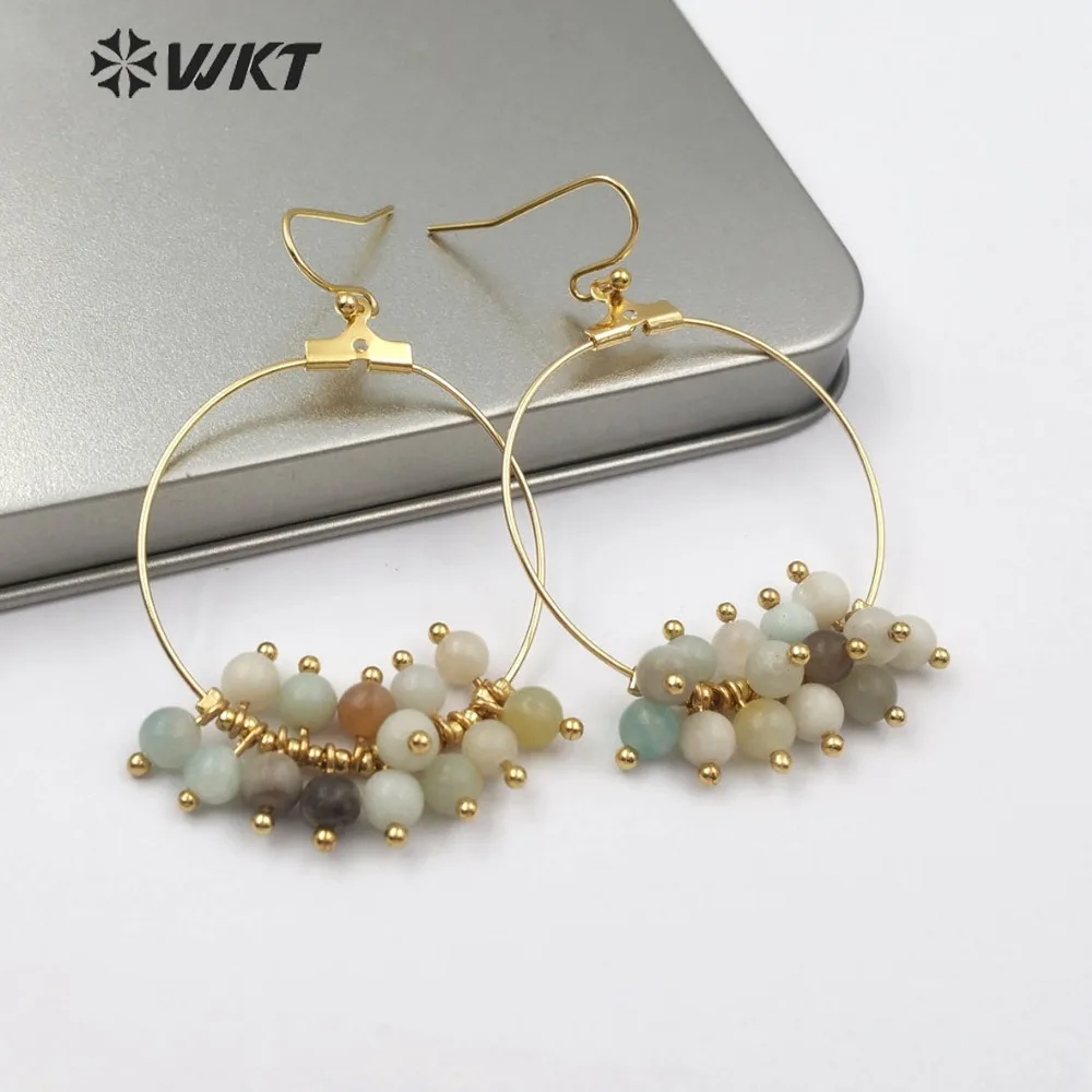 WKT WT E512 Новый! Круглая капля серьга ручной работы с несколькими гладкими бусинами