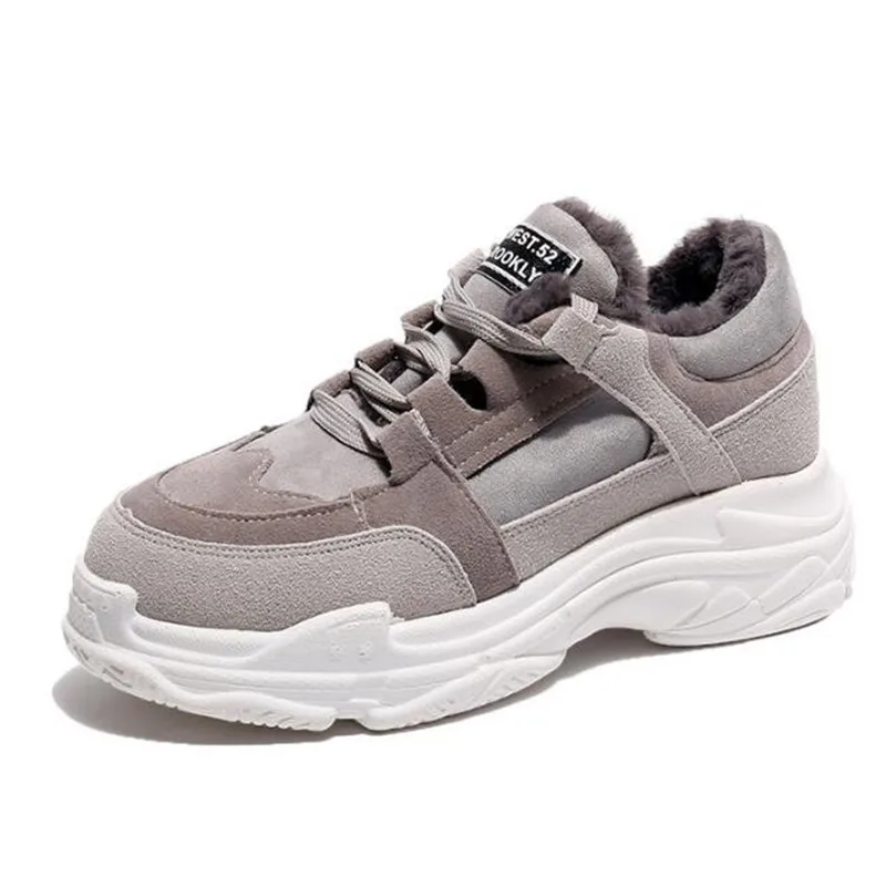 Зимняя обувь теплые женские кроссовки на платформе Плюшевые Женские