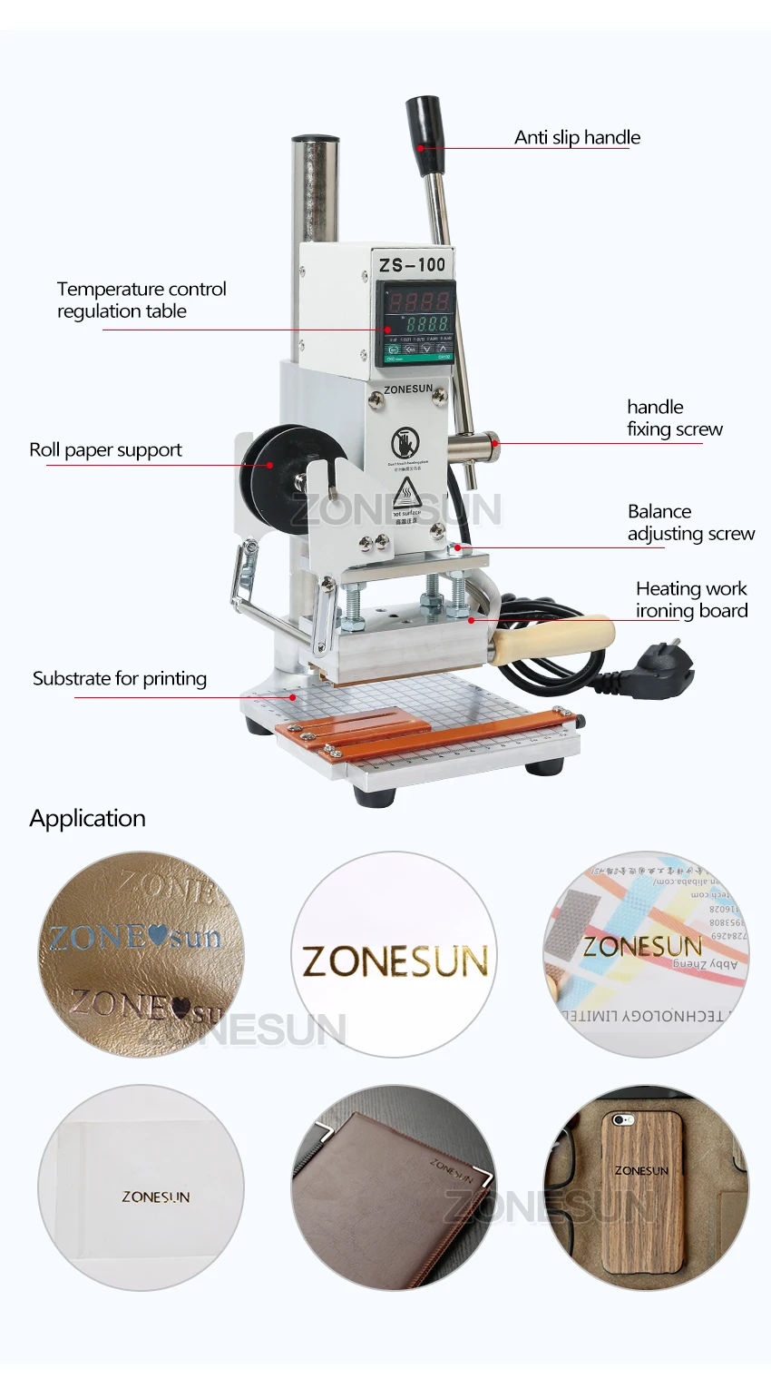 ZONESUN машина для горячего тиснения 220 В/110 В Профессиональная ручная машина для тиснения горячей фольги, печатная машина для кожи, ПВХ