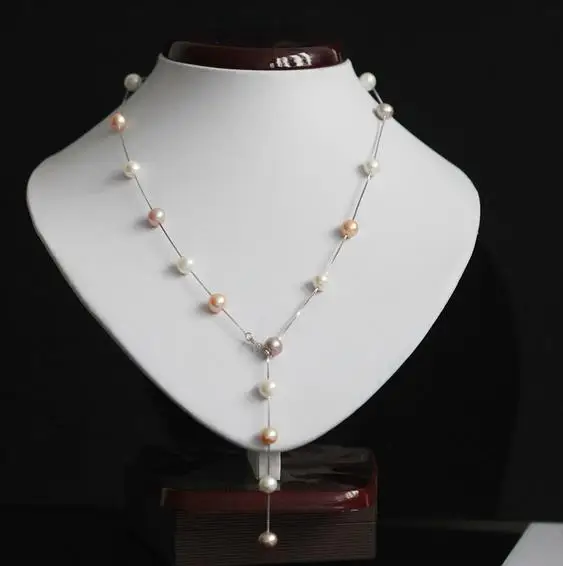 Идеальное 7 - 8 мм белый розовый фиолетовый пресной воды жемчужное ожерелье мода