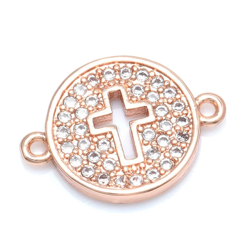 rose gold Крест религиозные украшения с креплениями аксессуары для женщин мужской ручной работы Рождественский браслет подарок DIY циркон ювелирных изделий Изготовление шармов - Цвет: rose gold