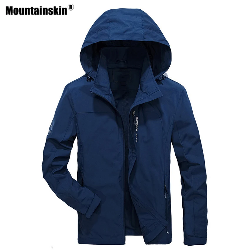 Мужская уличная куртка с капюшоном Mountainskin эластичная Весенняя ветровка для