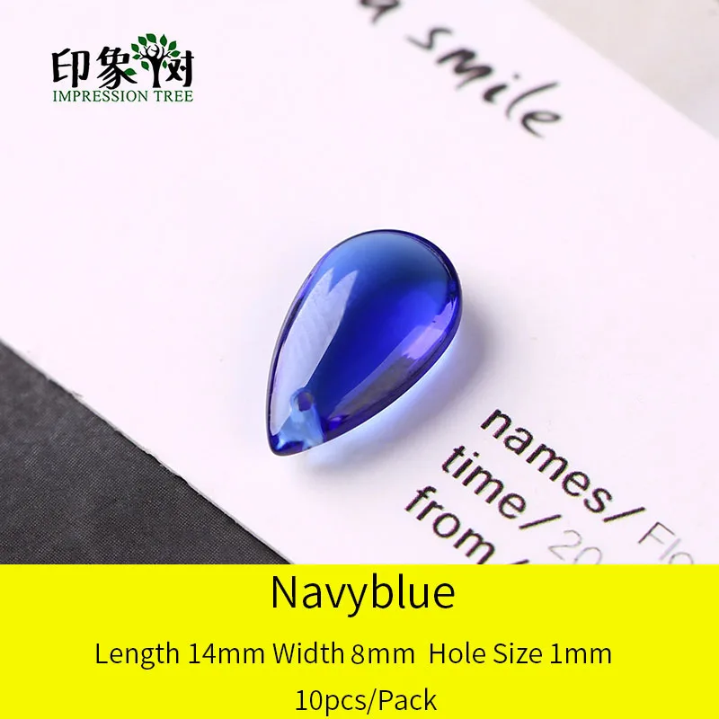 Navyblue 10pcs Стеклянные кабошоны в форме капли, 10 шт., 14х8 мм, бусины ручной работы для самостоятельного изготовления ювелирных украшений, модель 16021 - Цвет: Navyblue 10pcs