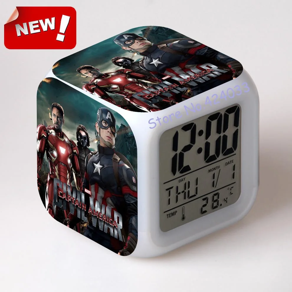 Капитан Америка Гражданская война будильник светодио дный свет 7 цветов изменить Projeksiyon часы Relogio де меса