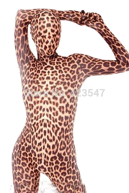 Леопард лайкра Zentai полный тело комбинезон сексуальный костюм Хэллоуин вечерние спандекс боди - Цвет: With Mask Attached