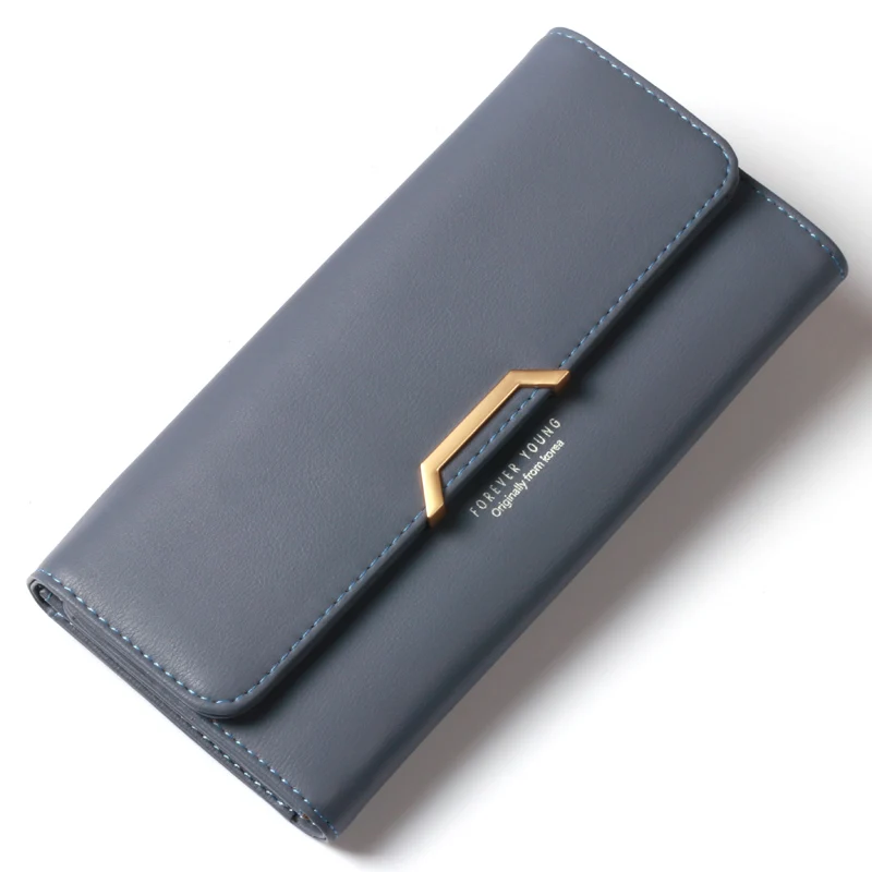 blue Новые модные женские кошельки с ручкой на застежке, однотонные кошельки, клатч, держатель для карт, женский кошелек, красные женские длинные кошельки - Цвет: blue