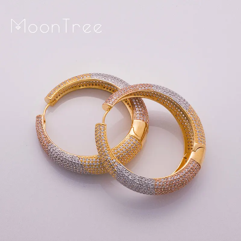 MoonTree 49 мм Большой Серьги для женщин три тона цвет серьги капельки медь материал CZ камень микро проложить Установка ювелирные изделия