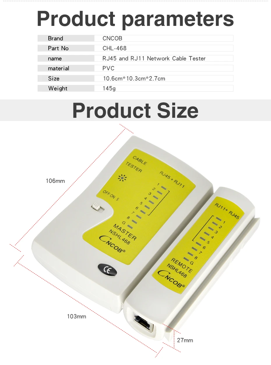 CNCOB RJ45 и RJ11 сетевой кабель тестовый er Ethernet LAN Сетевой тестовый инструмент Cat5E Cat6A Cat3 RJ12 CHL-468 UTP FTP детектор