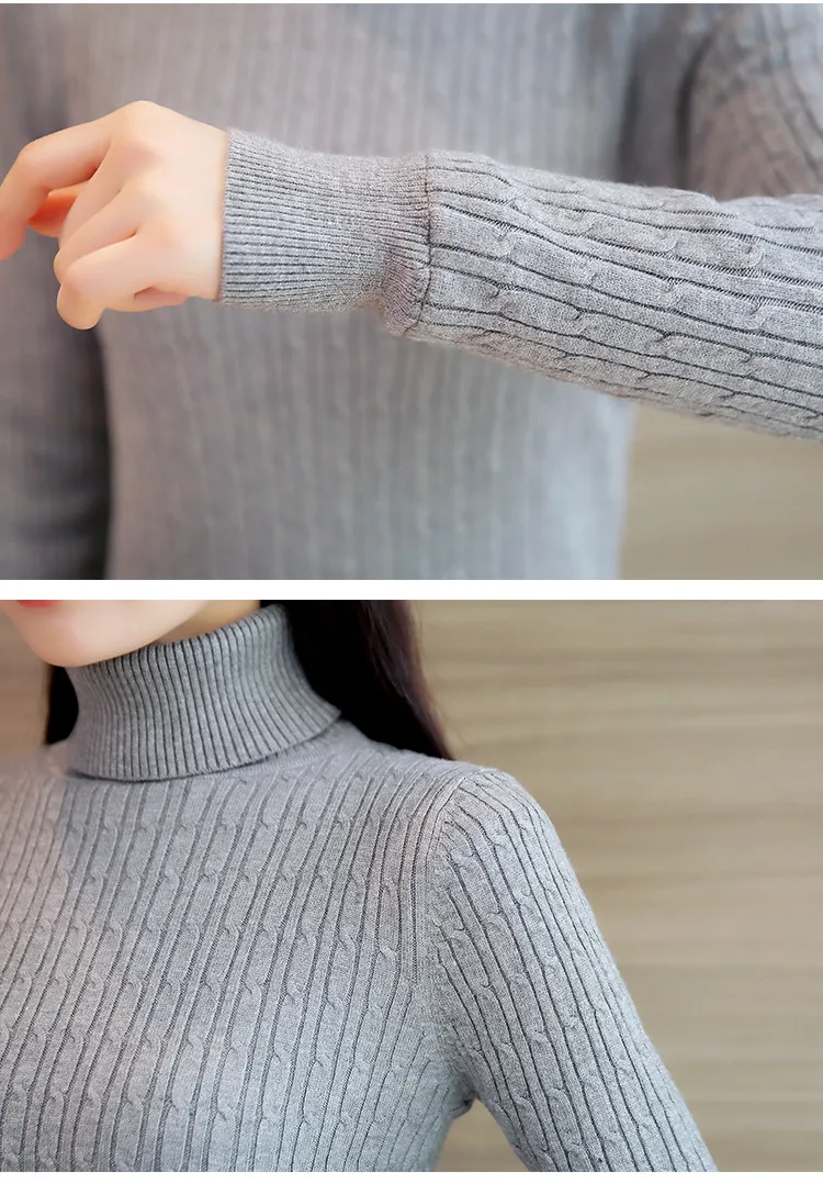 Autumn winter Women Knitted Sweaters Pullovers Turtleneck Long Sleeve Solid Color Slim Elastic Add velvet Short Sweater | Женская одежда